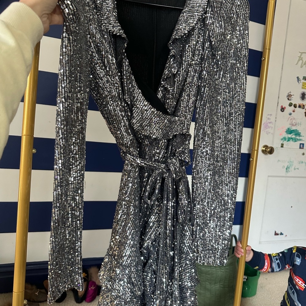 Bardot Metallic Long Sleeve Dress
